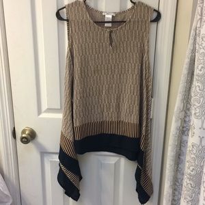 Tan, white and navy Esley sleeveless blouse